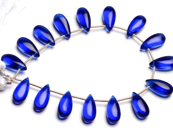 Cuentas de cuarzo color cianita azul, 15 x 7 mm, forma de pera lisa, tira de 18 cm