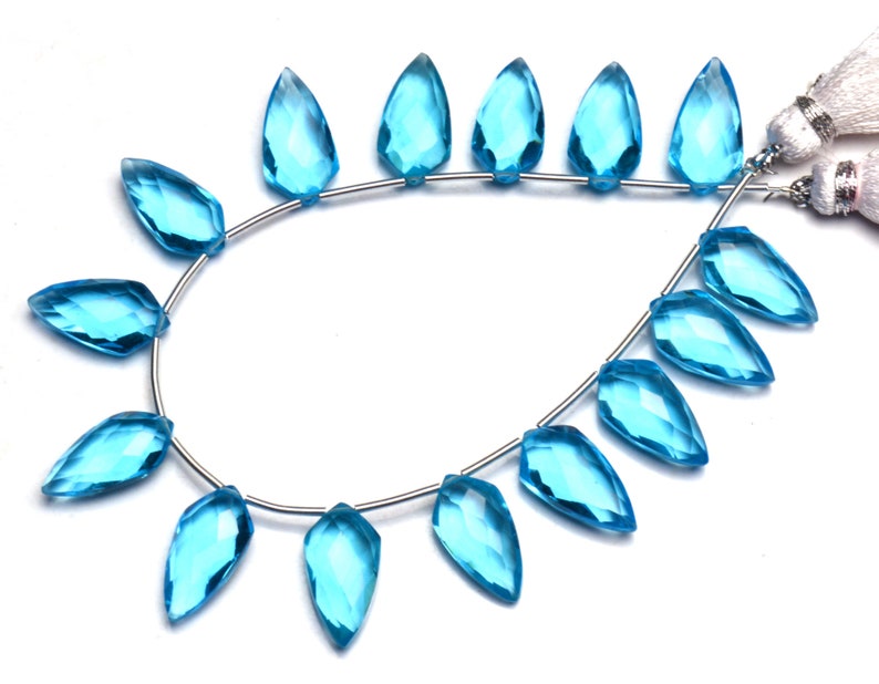 Swiss Blue Topaz Color Hydro Quartz Faceted 15x8MM Size Tie Shape Briolette Beads 7 Inch Full Strand Super Fine Quality Beads