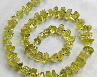 Natural Lemon Quartz Gemstone 9 to 10 mm Size Faceted Nugget Shape Beads 16" Necklace