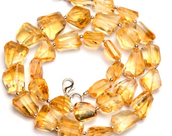 Natural Gemstone Golden Citrine Nugget Beads Necklace 18.5 Inch Full Strand 8 to 14mm Broad and 11 to 14mm Long Size Faceted Freeform Beads