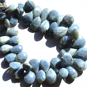 Natural Very Rare Gemstone Peruvian Blue Opal Facet Pear Shape Briolettes 9x12 to 11x16MM 8.5 Inches Full Strand