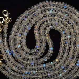 Natural Gemstone White Rainbow Moonstone 4 to 6MM Faceted Rondelle Beads 18 Inch Full Strand Super Flashing Blue Fire Super Quality