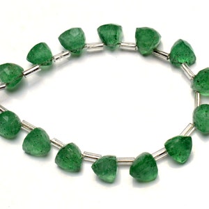 Natural Gemstone Green Strawberry Quartz Faceted 7MM Size 3D Trillion Shape Briolette Beads 5 Inch Full Strand Fine Quality Beads