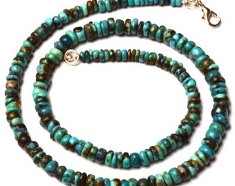 Natural Turquoise Gemstone 4 to 7 mm Size Smooth Rondelle Shape Beads 17" Necklace