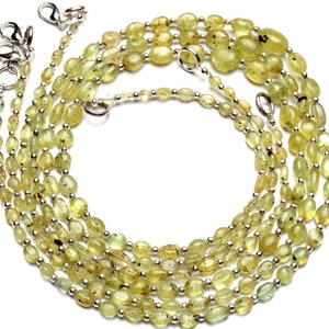 Natural Green Chrysoberyl Cat&#39;s Eye Gemstone 5x3 to 9x7mm Size Smooth Oval Nugget Beads Necklace 17.5 Inch Full Strand