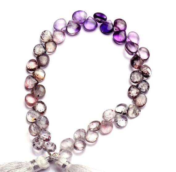 Natural Rare Gemstone Lepidocrocite in Amethyst 6x4 to 7x5mm Size Smooth Pear Shape Briolette Beads Strand 8 Inch Full Strand Natural Rare Gemstone Lepidocrocite in Amethyst 6x4 to 7x5mm Size Smooth Pear Shape Briolette Beads Strand 8 Inch Full Strand