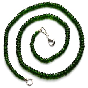 Rare Natural Chrome Diopside Gemstone Necklace | Faceted Rondelle Beads | 17 Inch Full Strand | 3 to 5mm Size Beads