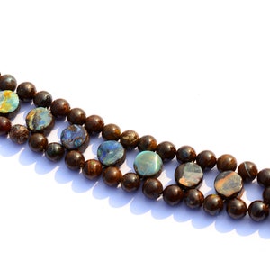 Very Rare Natural Gem Australian Boulder Opal 9MM Coin & 6.5MM Size Round Smooth Beads 7 Inch Complete Bracelet With Silver Locks