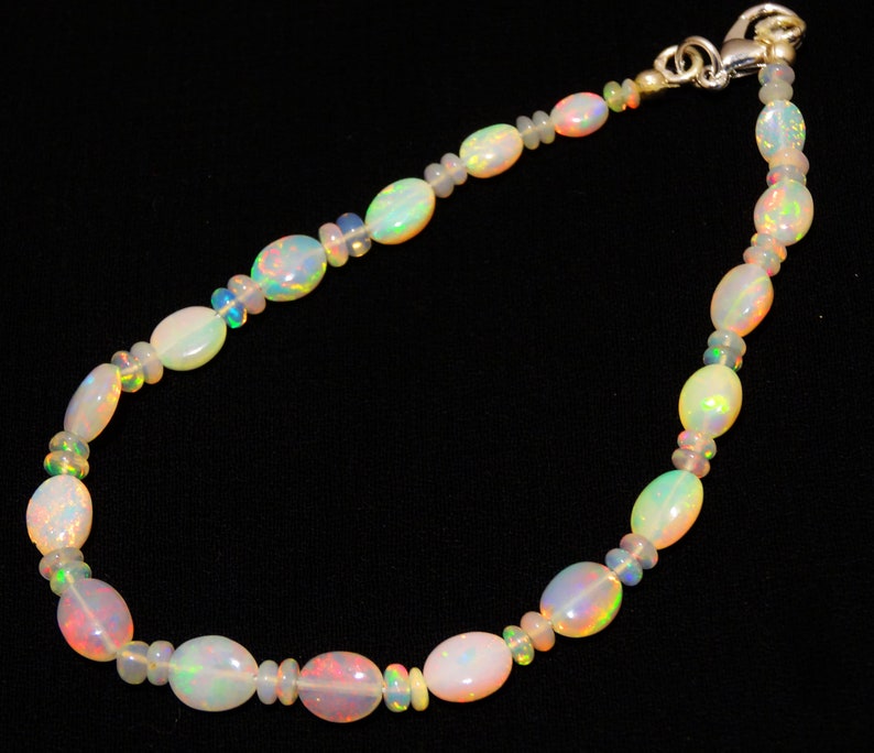 Natural Ethiopian Opal Gem Super Quality 5x3 to 8x6MM Size Nugget and 3 to 4MM Rondelle Beads Bracelet 7 Full Strand Rainbow Fire Play