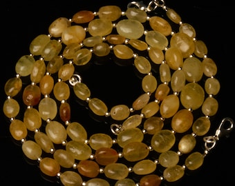 Natural Chrysoberyl Cats Eye Gemstone 8 to 11 mm Size Smooth Nugget Beads 17.5 Inch Necklace