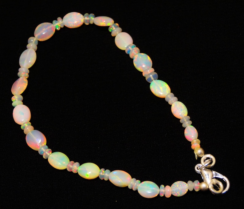 Natural Ethiopian Opal Gem Super Quality 5x3 to 8x6MM Size Nugget and 3 to 4MM Rondelle Beads Bracelet 7 Full Strand Rainbow Fire Play