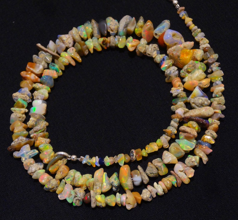 Natural Gem Ethiopian Welo Opal 4 to 10MM Uncut Beads Necklace 21 Inch Full Strand Super Quality Rainbow Electric Fire Unshaped Beads