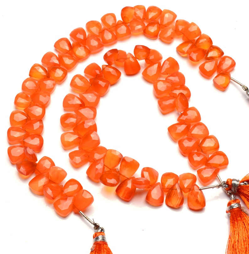 Natural Gemstone Carnelian 10x7MM Approx Size Faceted Pyramid Shape Briolette Beads 9 Inch Full Strand Orange Beads for Jewelry Making