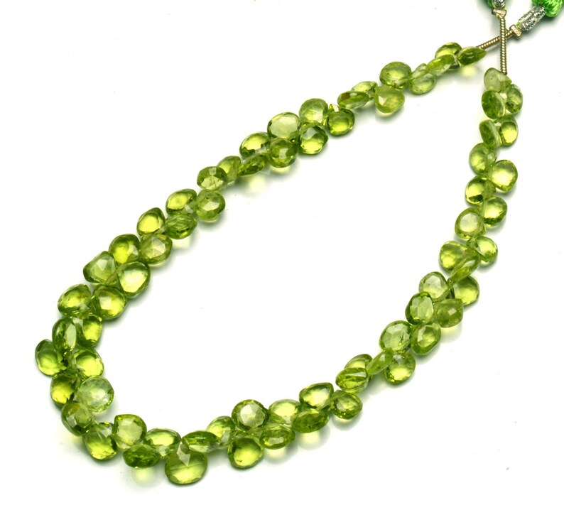 Natural Gemstone Fine Quality Peridot 5 to 7MM Size Faceted Heart Shape Briolettes 8.5 Full Strand Fine Quality Beads Olive Green