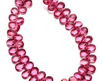 Rubellite Tourmaline Color Hydro Quartz Faceted Pear 7x5MM Approx Pear Shape Briolettes Beads 7" Full Strand Pink Color Super Fine Quality