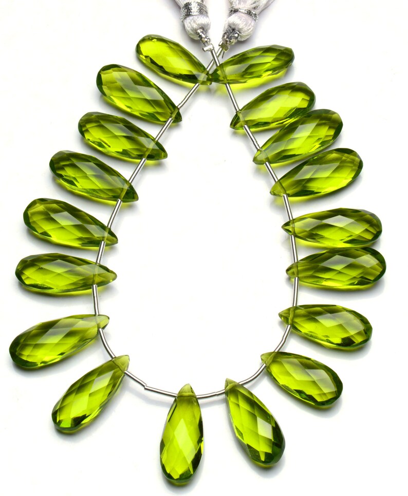 Olive Green Peridot Color Hydro Quartz Faceted 20x8MM Approx Pear Shape Briolettes Beads 8 Inch Full Strand Super Fine Quality