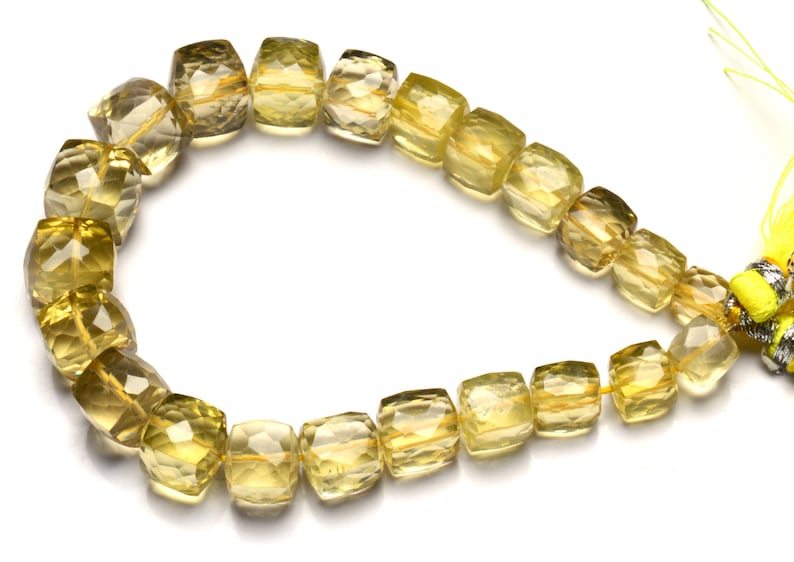 Natural Gem Lemon Quartz Faceted 3D Cube Shape Beads 8 Inch Full Strand 6 to 10MM Approx Size Box Shape Beads Super Quality