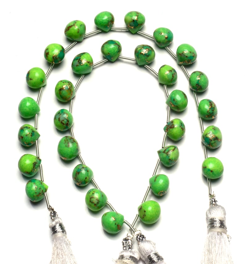 Natural Gemstone Green Arizona Copper Turquoise 8MM Approx Smooth Onion Shape Briolette Beads 7 Inch Strand Super Quality Hand Polished