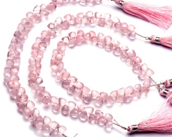 natural rose quartz gemstone, 6.5mm size faceted 3D trillion shape beads, 9 inch full strand