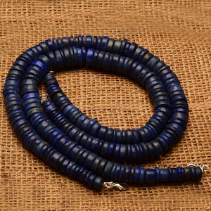 Natural Gem Afghanistan Lapis Lazuli 9 to 15 mm Size Big Heishi Beads Necklace 17&quot;