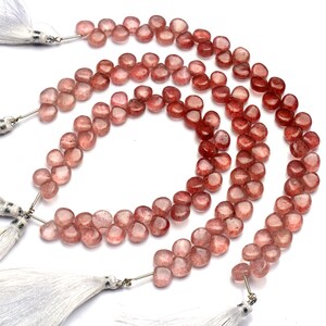 Natural Gemstone Strawberry Color Moss Quartz Smooth 8MM Approx Size Heart Shape Briolette Beads 9 Inch Full Strand Fine Quality Beads