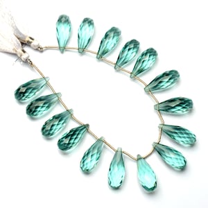 Green Amethyst Prasiolite Color Quartz 20x8 mm Size Teardrop Briolette Beads 7&quot; Strand