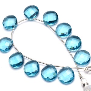 Teal Blue Aquamarine Color Quartz Faceted 14MM Approx Heart Shape Briolette Beads 7.5 Inch Full Strand