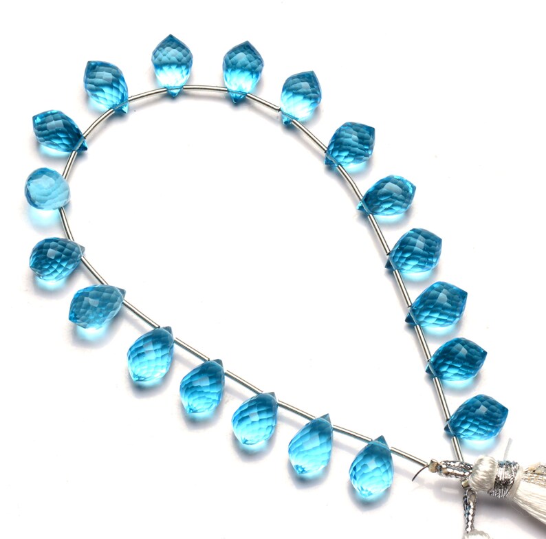 Swiss Blue Topaz Color Hydro Quartz Faceted 10x7mm Approx Size Teardrop Shape Briolette Beads 8 Strand Dark Sky Blue Color Super Quality