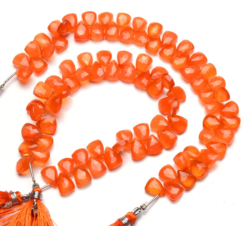 Natural Gemstone Carnelian 10x7MM Approx Size Faceted Pyramid Shape Briolette Beads 9 Inch Full Strand Orange Beads for Jewelry Making