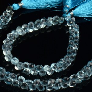 natural gem blue topaz, 6.5 mm size faceted onion beads, 8 inch strand