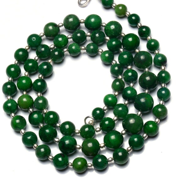 天然宝石エメラルド スムース 7～11mm ラウンドビーズネックレス 27