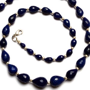 Natural Gemstone Corundum Blue Sapphire Color Faceted Teardrop Briolette 17&quot; Full Strand 5x7 to 9x13MM AAA Quality Natural Corundum Dyed