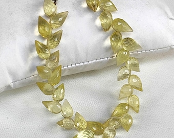 Natural Lemon Quartz Gems 11x7 mm Size Faceted Flower Bud Shape Beads 7" Strand