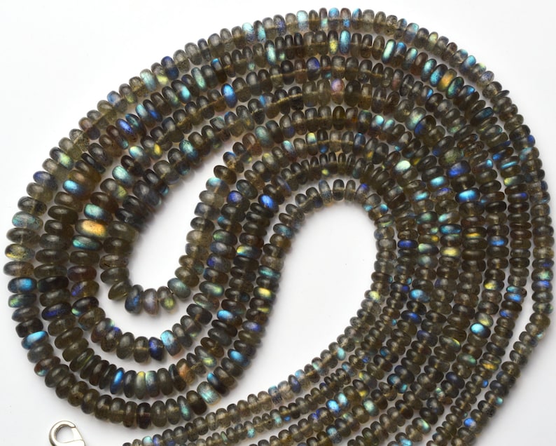 Natural Gem Flashing Blue Fire Labradorite 3-6MM Smooth Rondelle Beads 16 Full Strand Super Quality Strong Blue Flash Finished Necklace