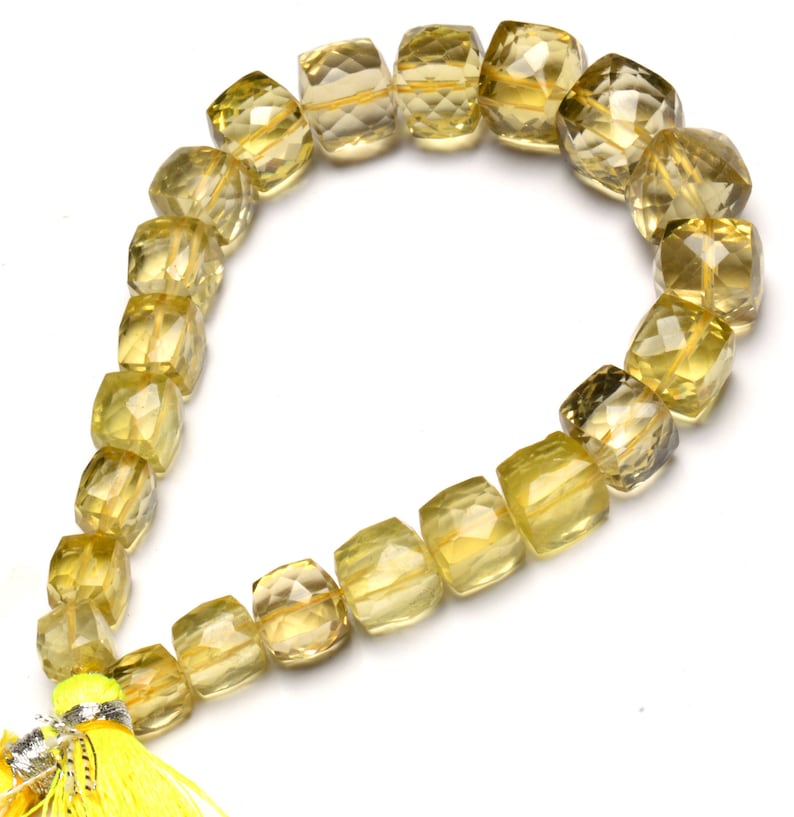 Natural Gem Lemon Quartz Faceted 3D Cube Shape Beads 8 Inch Full Strand 6 to 10MM Approx Size Box Shape Beads Super Quality