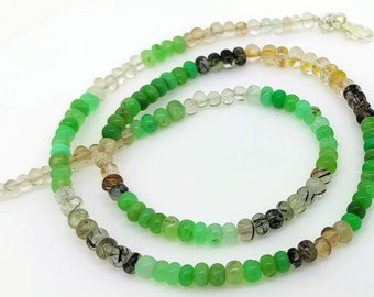 Natural Mix Semi Precious Gems 5 to 6 mm Size Smooth Rondelle Beads 18.5" Necklace Chrysoprase Rutile Quartz