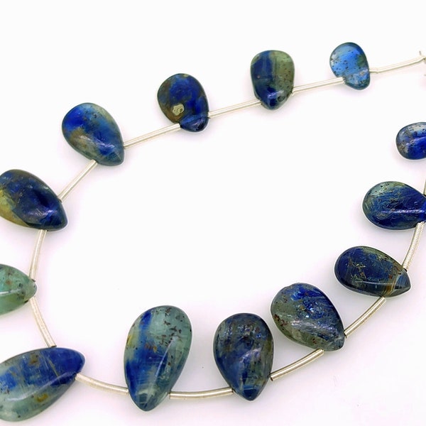 natural bicolor kyanite from Nepal, 8x6 to 14x9 mm size smooth pear beads, 6 inch full strand