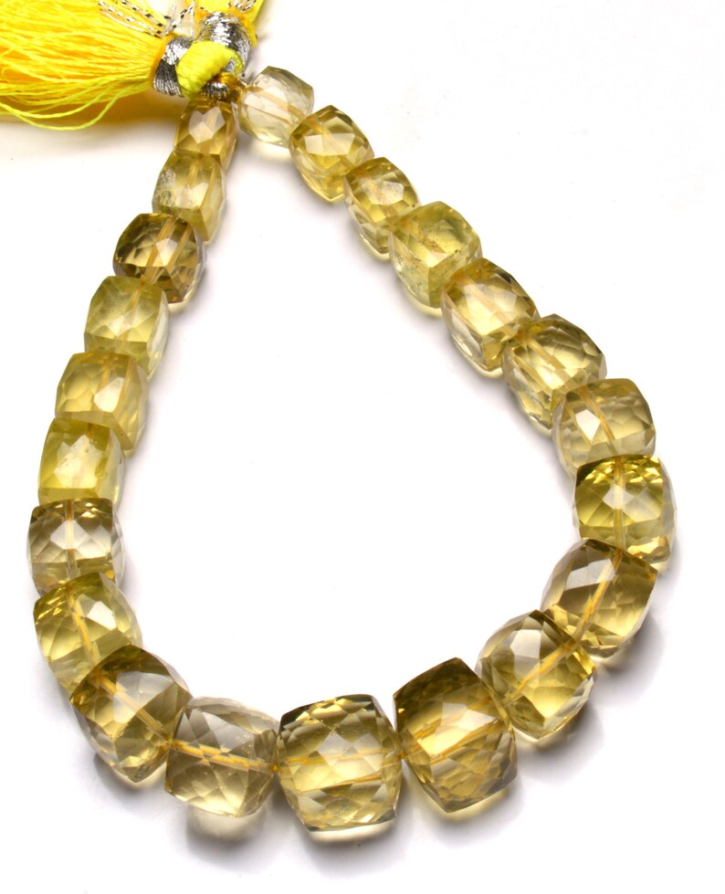 Natural Gem Lemon Quartz Faceted 3D Cube Shape Beads 8 Inch Full Strand 6 to 10MM Approx Size Box Shape Beads Super Quality