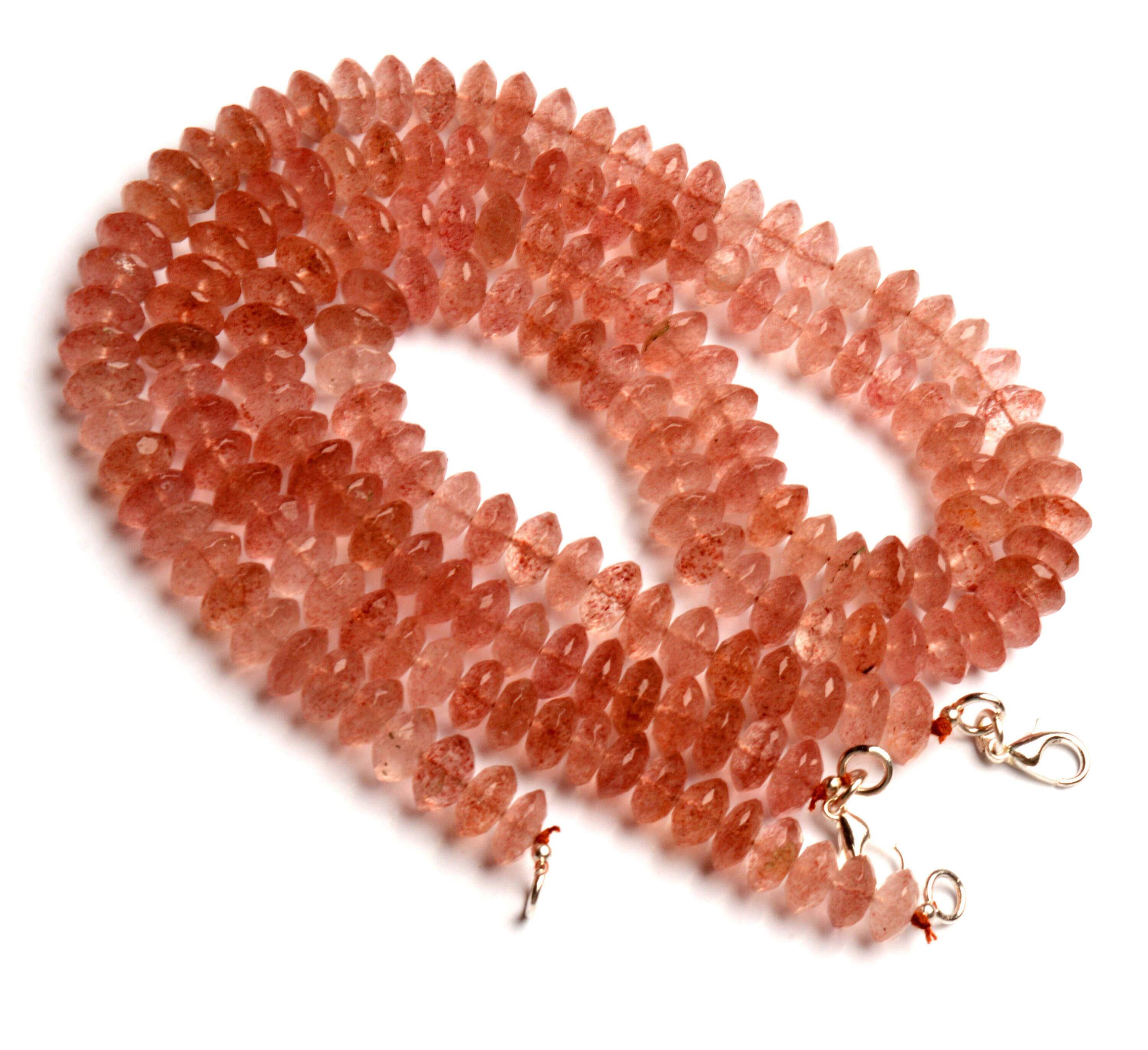 Collier Quartz Mousse Fraise Naturel - Perles Rondelles Lisses - 16 Pouces (300 Carats)