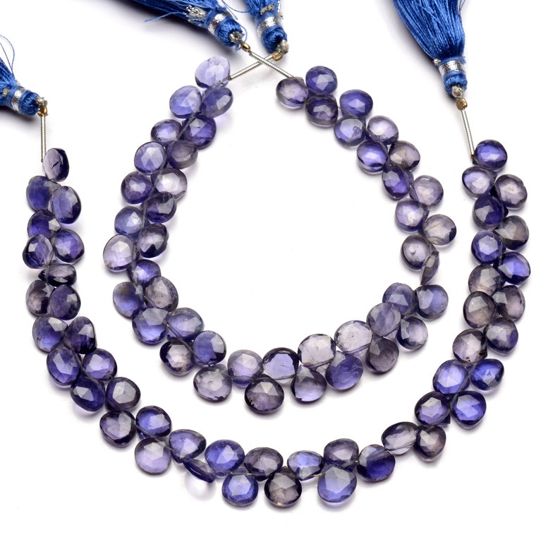 9 inch full strand water sapphire beads for jewelry making 7.5mm approx size heart shape beads natural gemstone iolite briolette