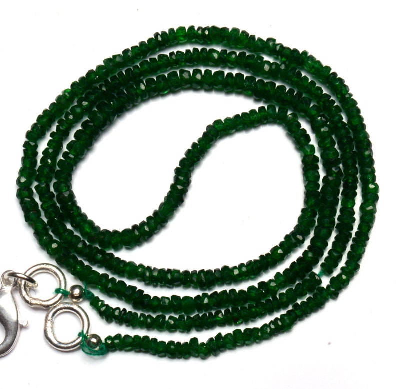 Natural Gemstone Tsavorite Faceted 3 to 4MM Rondelle Beads 18 Inch Full Strand Very Rare Gem Beads Finished Necklace Green Garnet