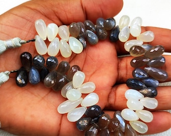 natural multicolor moonstone gem, 11x7 mm size faceted teardrop shape beads, 9 inch strand