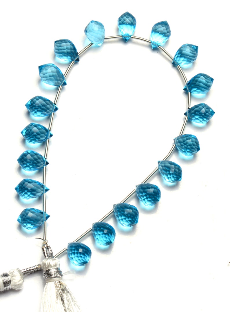 Swiss Blue Topaz Color Hydro Quartz Faceted 10x7mm Approx Size Teardrop Shape Briolette Beads 8 Strand Dark Sky Blue Color Super Quality