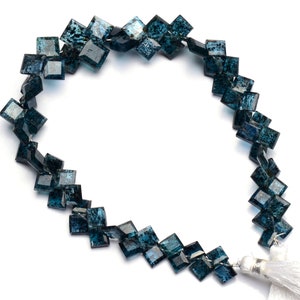 Natural Gemstone Teal Green Kyanite 5 to 8mm Size Faceted Square Shape Beads 9.5 Inch Full Strand Loose Beads for Making Kyanite Jewelry