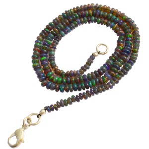 Ethiopian Opal Smooth 3.5mm Approx. Rondelle Beads Necklace 17 Inch Full Strand Smoke Heated Black Opal Super Multicolor Rainbow Fire
