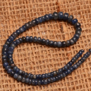 blue sapphire strand, 3 to 6 mm size smooth rondelle beads, 12 inch length