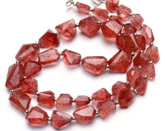 strawberry quartz, faceted nuggets, 19.5 inch necklace, 9 to 14 mm size beads