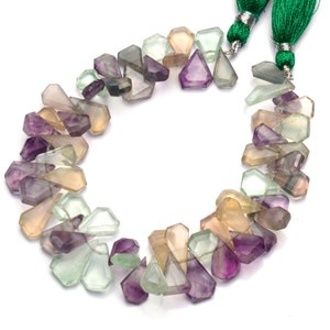Natural Gemstone Rainbow Fluorite, 6 to 8mm Broad and 9 to 13mm Long Size Slice Shape Beads, 7.5 Inch Full Strand