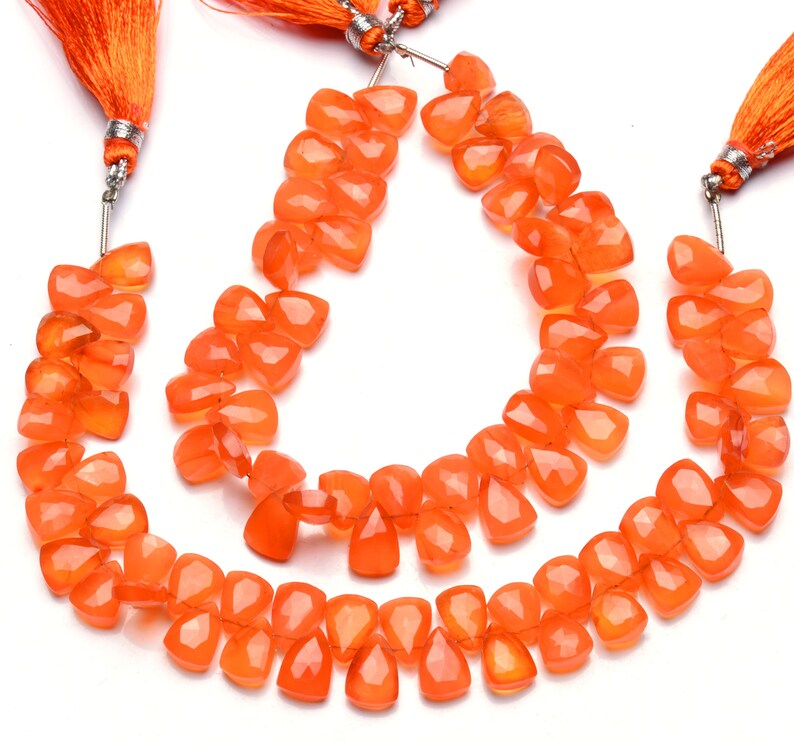 Natural Gemstone Carnelian 10x7MM Approx Size Faceted Pyramid Shape Briolette Beads 9 Inch Full Strand Orange Beads for Jewelry Making