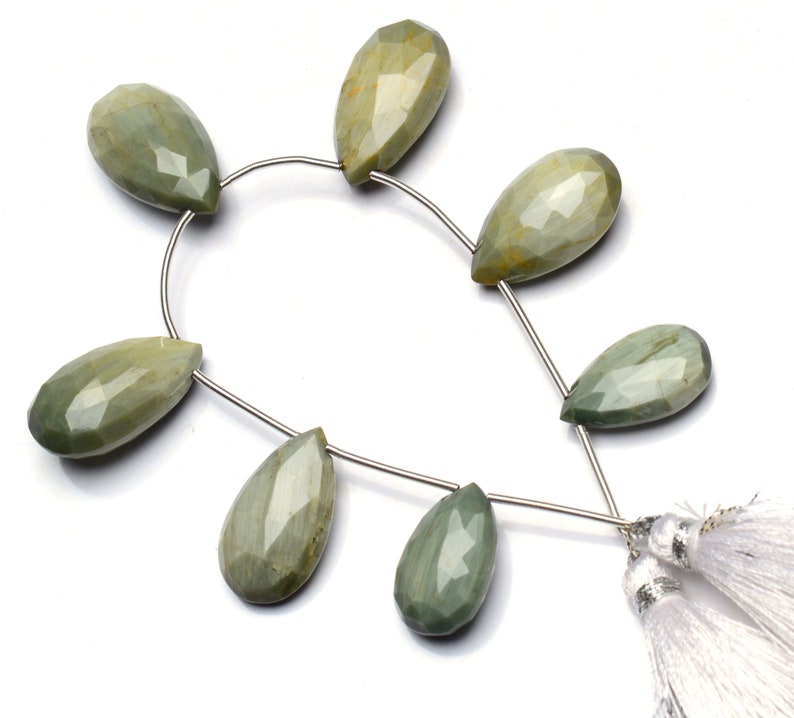 Natural Chrysoberyl Cat/'s Eye Gemstone 17x10 to 21x12MM Faceted Pear Shape Briolette Beads 6 Inch Full Strand Super Quality Cats Eye Effect